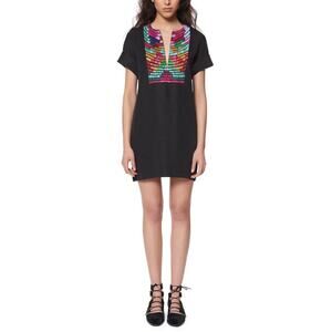 Mara Hoffman Radial Embroidered Tunic Dress Split V-Neck Black Multi Womens L
